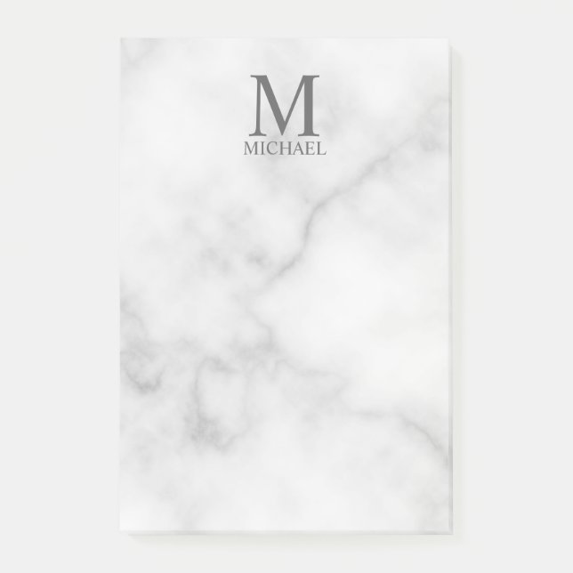 White Marble Personlig Monogram och Namn Post-it Block (Framsida)