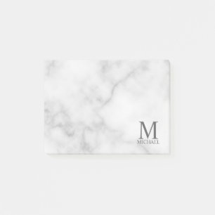 White Marble Personlig Monogram och Namn Post-it Block