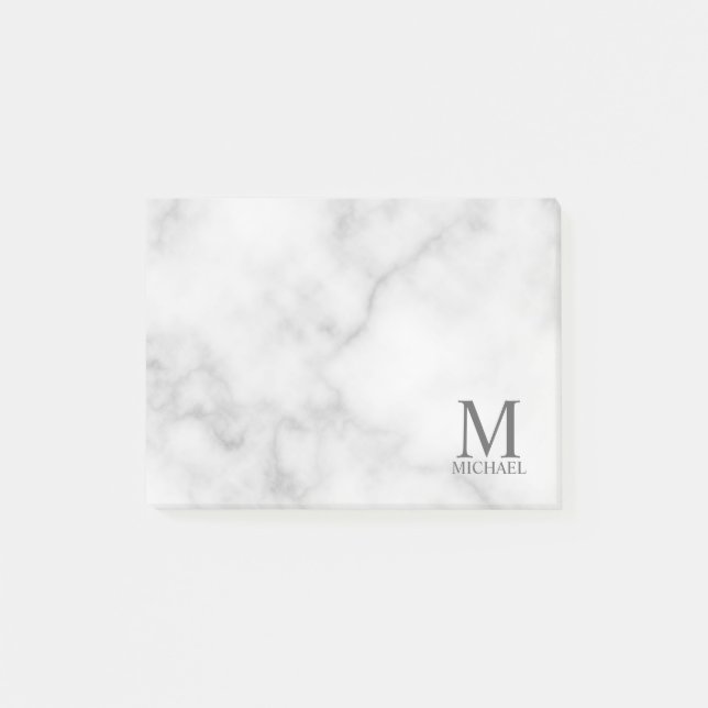 White Marble Personlig Monogram och Namn Post-it Block (Framsida)