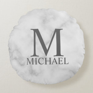 White Marble Personlig Monogram och Namn Rund Kudde