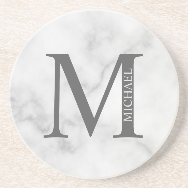 White Marble Personlig Monogram och Namn Underlägg (Framsidan)