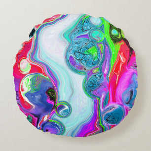 White Marble River Digital Fluid Art Rund Kudde