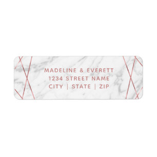 White Marble Ro Guld Line Bröllop Returadress Etikett