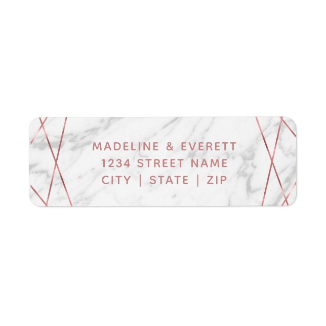 White Marble Ro Guld Line Bröllop Returadress Returadress Etikett (Framsidan)