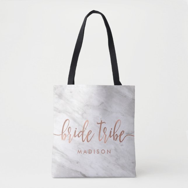 White Marble & Ro Guld Monogram Bride Tribe Tygkasse (Framsida)