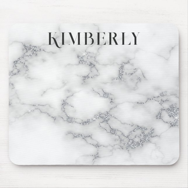 White Marble Silver Glitter Musmatta (Framsidan)