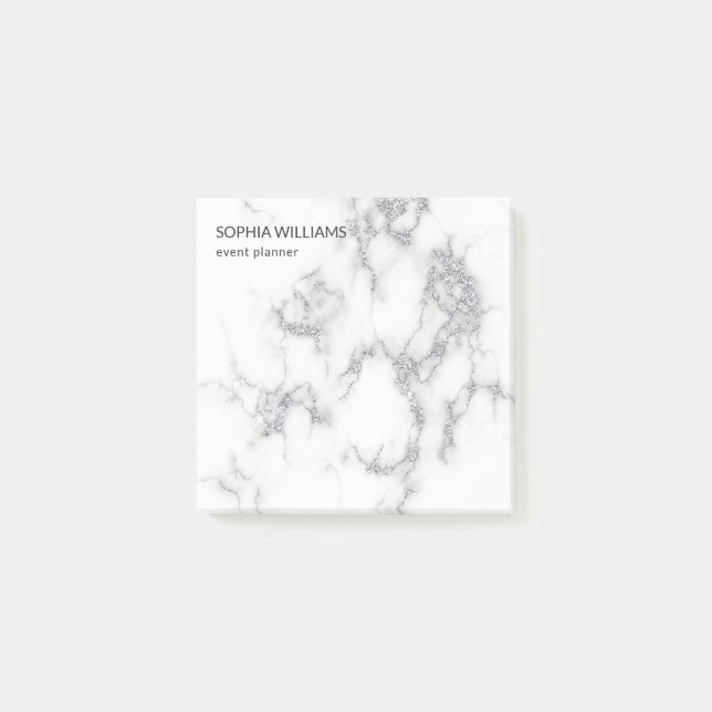 White Marble Silver Glitter Post-it Block (Framsida)