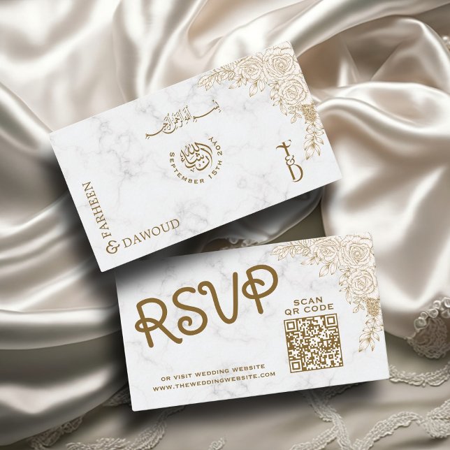 White Marble Snöre QR OSA Muslim Bröllop Tilläggskort (Skapare uppladdad)