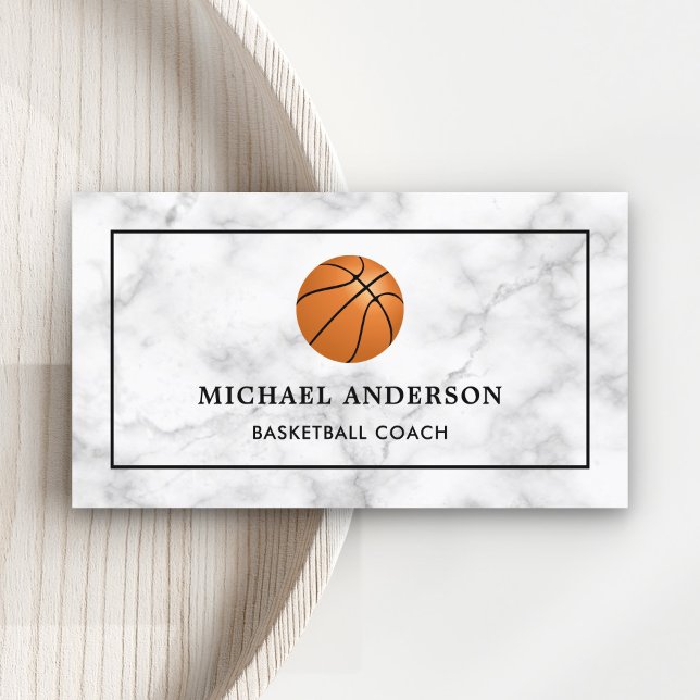 White Marble Sports Professionell Basketball Coach Visitkort (Skapare uppladdad)