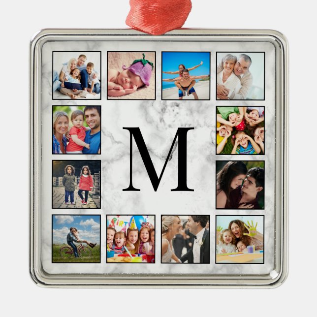 White Marble Stone Mönster Julgransprydnad Metall (Framsidan)