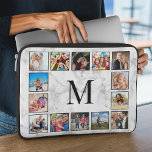 White Marble Stone Mönster Laptop Fodral<br><div class="desc">Skapa din egen personlig 14 fotokollage laptop sleeve med anpassningsbar bilder och monogram på en vit marmorbakgrund i snyggtens elegant.</div>