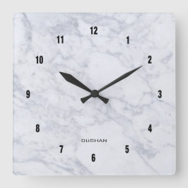 White Marble Struktur Fyrkantig Klocka