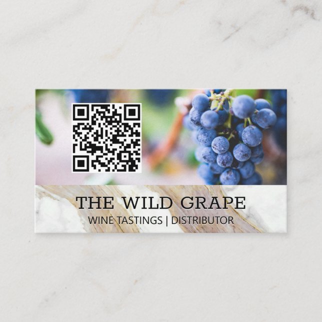 White Marble Struktur | Vin-druvor | QR-kod Visitkort (Framsida)