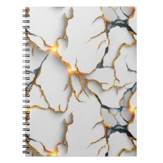 White Marble Texture with Glowing Gold Veins Anteckningsbok (Framsidan)