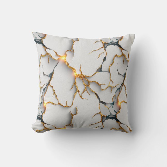 White Marble Texture with Glowing Gold Veins Kudde (Framsida)