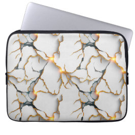White Marble Texture with Glowing Gold Veins Laptop Fodral
