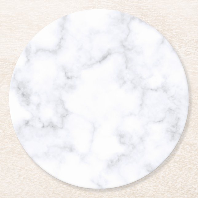 White Marble Underlägg Papper Rund (Framsidan)