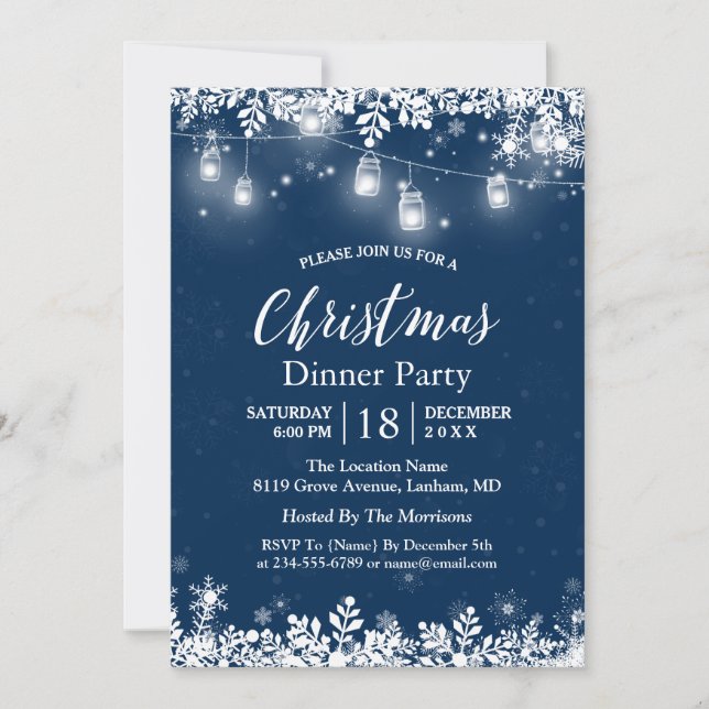 White Mason Burk Ljus Snöflingor jul Party Inbjudningar (Framsida)