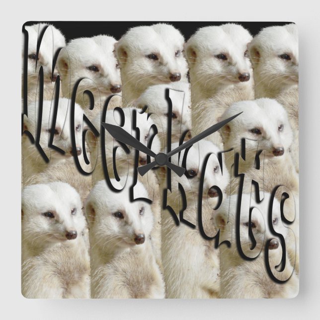 White Meerkat Army Fyrkantig Klocka (Framsida)
