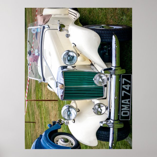 White MG TD Classic British sportcar Jigszawa Puzz Poster (Framsidan)
