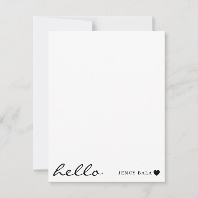 White Minimal Hello | Clean Modern Heart Design Anteckningskort (Framsida)