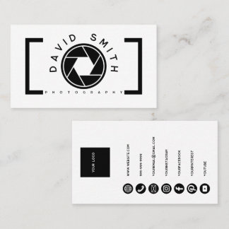 White Minimalist Camera Photographer Business Card Visitkort