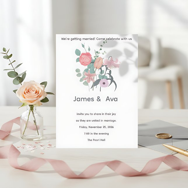 White Minimalist floral Wedding Invitaion Inbjudningar (Skapare uppladdad)