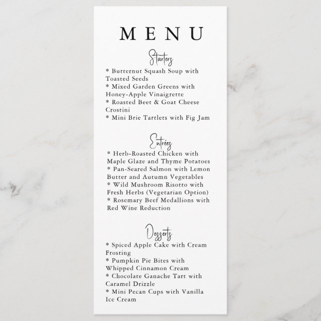 White Minimalist Modern Wedding Menu Meny (Framsida)