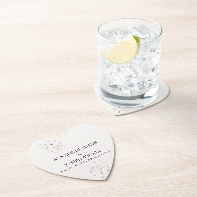 White Minimalist watercolor flowers wedding Underlägg Papper (Insitu)