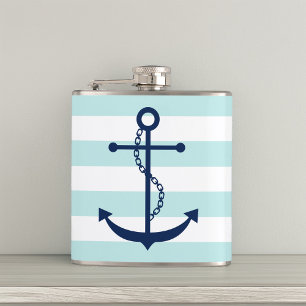 White Mint & Blue Wide Rand Mönster Anchor Fickplunta