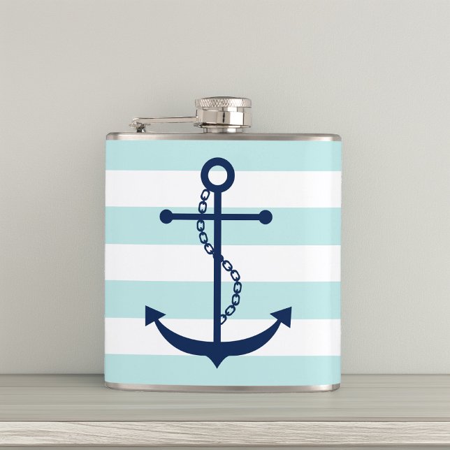 White Mint & Blue Wide Rand Mönster Anchor Fickplunta (Skapare uppladdad)