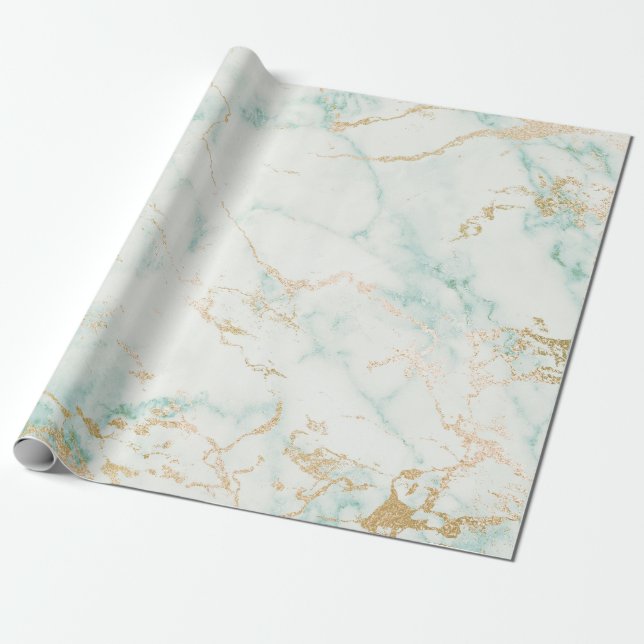 White Mint Grönt Guld Glam Marble Presentpapper (Utrullad)