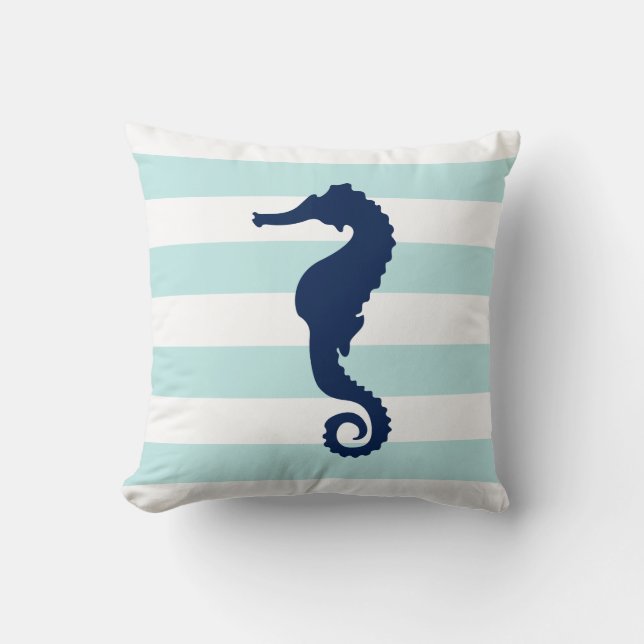 White Mint och Blue Wide Rand Mönster Seahorse Kudde (Framsida)