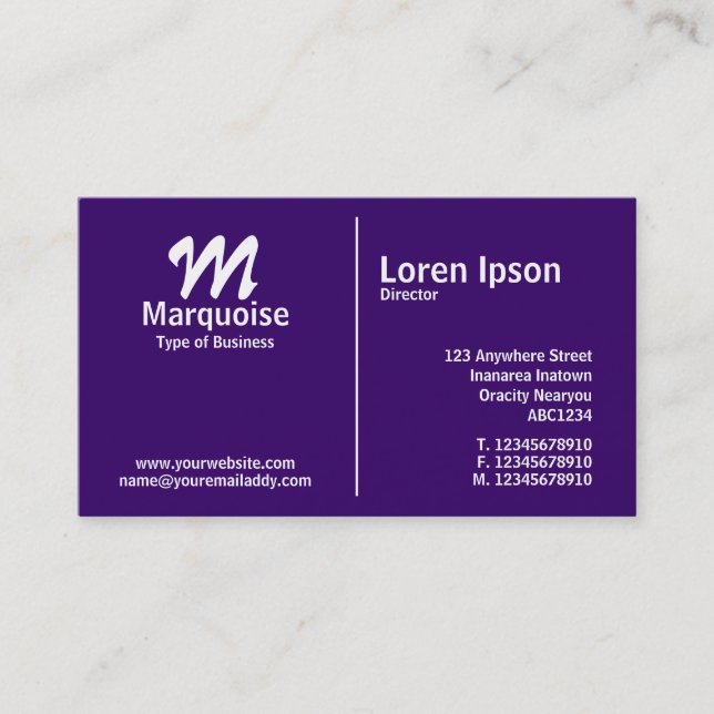 White Mitten Rule Monogram - Mörk Violet Visitkort (Framsida)