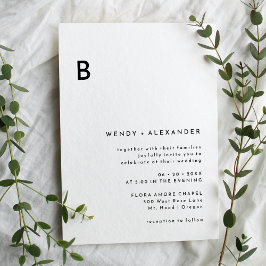 White Modern Bold Monogram Bröllop Inbjudningar