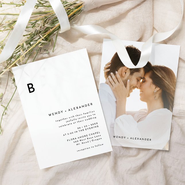 White Modern Bold Monogram Photo Bröllop Inbjudningar (Skapare uppladdad)
