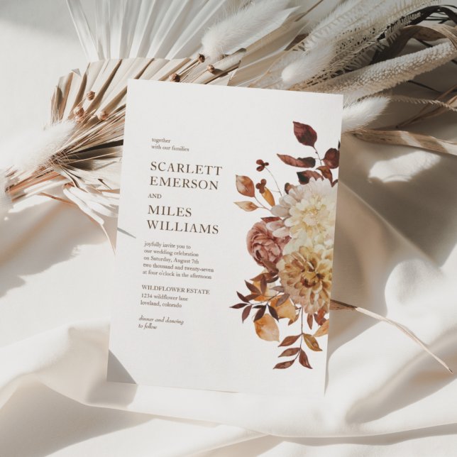 White Modern Fall Terracotta Blommigt Bröllop Inbjudningar (White Modern Fall Terracotta Floral Wedding Invitation by Painted Paperie
)