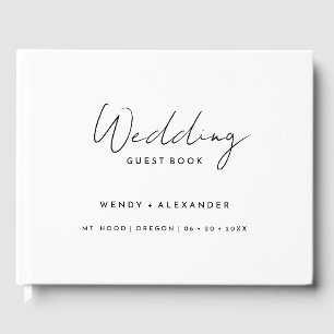 White Modern Script Monogram Vapensköld Bröllop Gästböcker