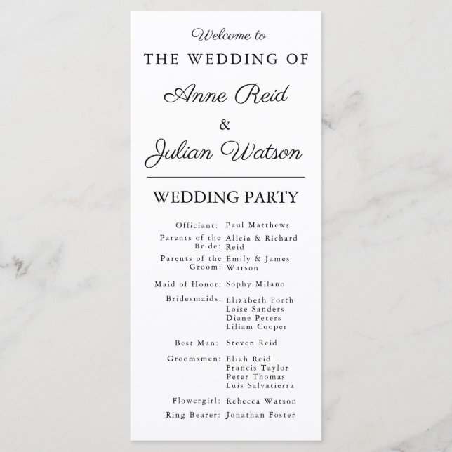 White Modern  Wedding Timeline and Party QR Code Program (Framsida)