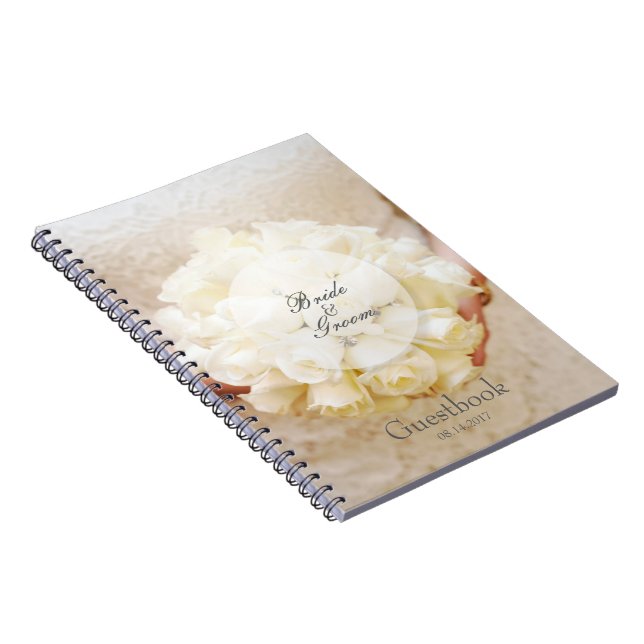 White Möhippa Bröllop Flower Bouquet gäst bok Anteckningsbok Med Spiral (Högra Sidan)