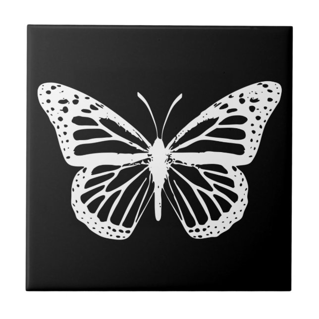 White Monarch Butterfly Silhouette på Kakelplatta (Framsidan)