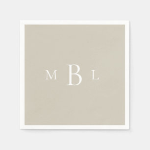 White Monogram Beige Bröllop Cocktail Pappersservett
