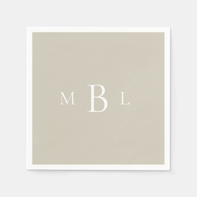 White Monogram Beige Bröllop Cocktail Pappersservett (Framsidan)