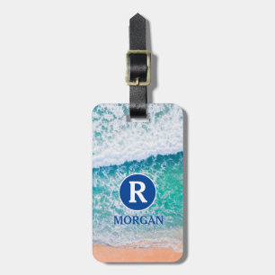 White Monogram & Blue Namn, Beach Vågar, Info Vs 3 Bagagebricka