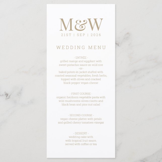 White Monogram Bröllop Meny (Framsida)