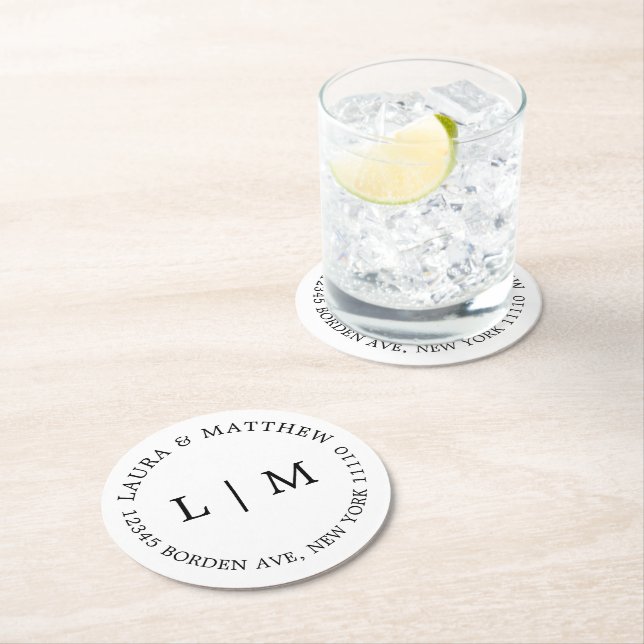 White Monogram Bröllop Underlägg Papper Rund (Insitu)