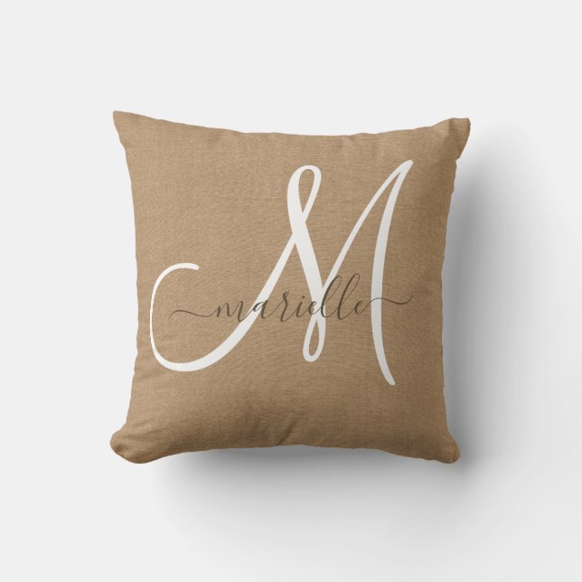 White Monogram Cocoa Caramel Brown Dekorativ kudde (Framsida)