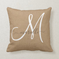 White Monogram Cocoa Caramel Brown Dekorativ kudde