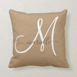 White Monogram Cocoa Caramel Brown Dekorativ kudde
