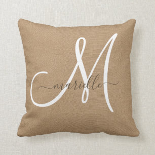 White Monogram Cocoa Caramel Brown Dekorativ kudde